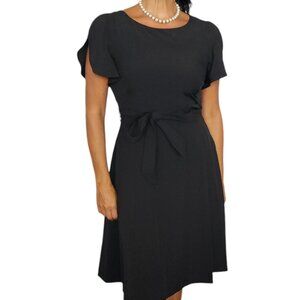 CALVIN KLEIN Womens Black Tie Waist Unlined Flutter Sleeve Fit + Flare Dress 8